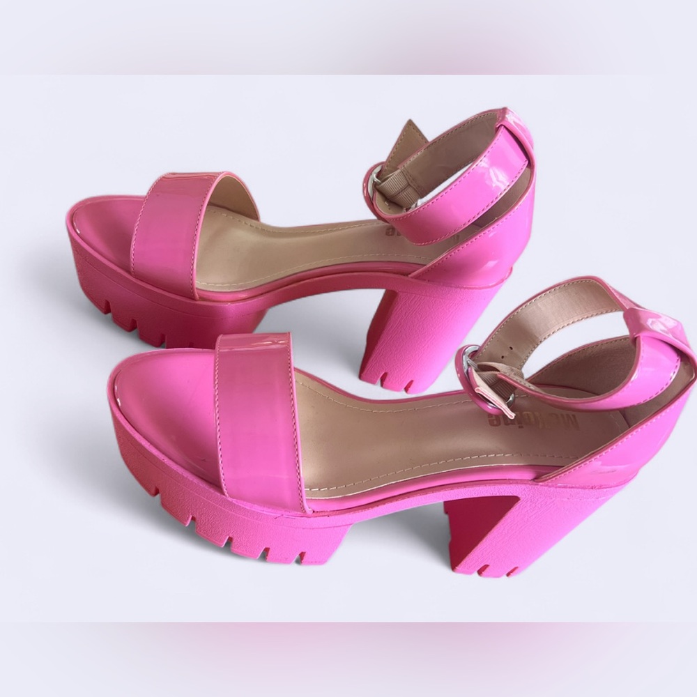 Platform Block Heel Sandals in Bright Pink
